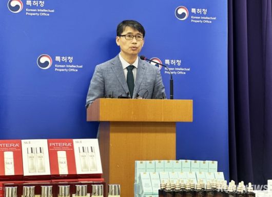 19일 정부대전청사 기자실에서 짝퉁 화장품 수사결과를 발표하는 신상곤 특허청 산업재산보호협력국장. 사진=이재형 기자