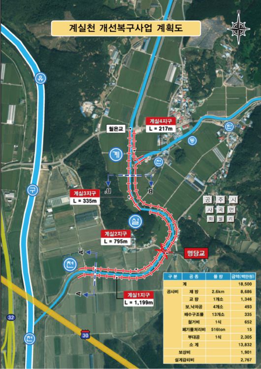 공주시 계실천 복구사업 계획도. 공주시
