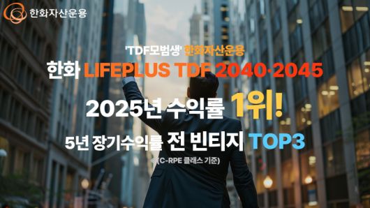 한화자산운용의 ‘한화 LIFEPLUS TDF 2040, 2045’가 작년 한 해 수익률 1위를 기록했다. 한화자산운용 제공.