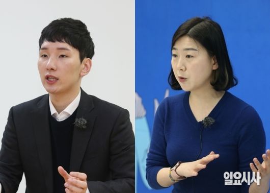 맞짱 인터뷰 갖고 있는 국민의힘 박민영 청년보좌역(사진 왼쪽)과 더불어민주당 서난이 청년선대위 공동위원장ⓒ박성원 기자