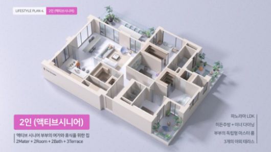 ▲ 포스코이앤씨가 개발한 2인 시니어 가족 전용 아파트 평면 이미지./사진제공 = 포스코이앤씨