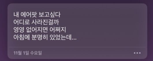 에어팟을 분실한 기분을 간단히 남겼다