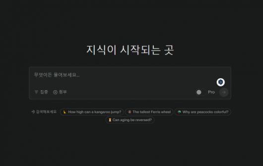 퍼플렉시티 메인화면 검색창