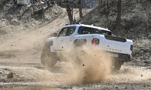 모글 구간을 건너는 중인 타스만의 모습