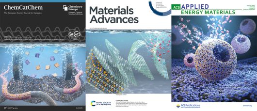 각 저널 표지 이미지(왼쪽부터 ChemCatChem, Materials Advances, ACS AppliedEnergy Materials)