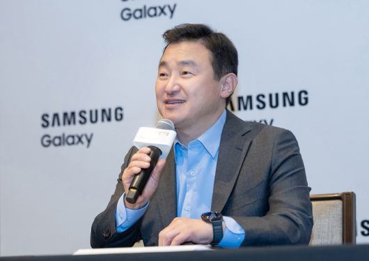 노태문 삼성전자 MX사업부장(사장)이 미국 새너제이에서 '삼성 갤럭시 언팩 2025' 행사 직후 국내 기자간담회를 진행하고 있다.