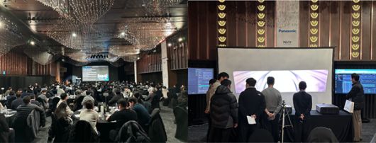 파나소닉 프로젝터 앤 디스플레이가 7일 서울 반얀트리 클럽 앤 스파에서 열린 세미나에서  PT-RQ45K 실물 시연과 전환 테스트를 진행하고 있다. 사진=파나소닉