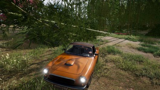 차량을 이용해 대나무숲을 파괴하고 있다. / 사진=크래프톤 제공