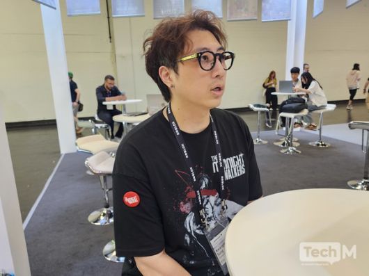 송광호 원웨이티켓스튜디오 대표가 20일(현지시간) 개막한 게임스컴 25 현장에서 테크M과 인터뷰를 하고 있다. /사진=조성준 기자