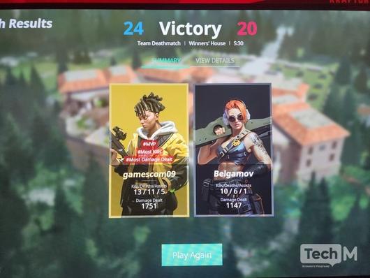 게임스컴 2025 현장에서 블라인드스팟을 시연한 결과 13킬로 팀내 킬 1위를 차지했다. / 사진=조성준 기자