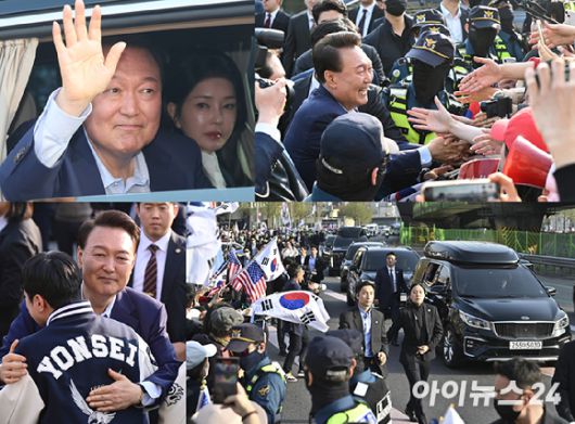 윤석열 전 대통령과 김건희 여사가 지난 11일 서울 용산구 한남동 대통령 관저를 떠나며 지지자들과 인사를 나누고 있다. [사진=정소희 기자]