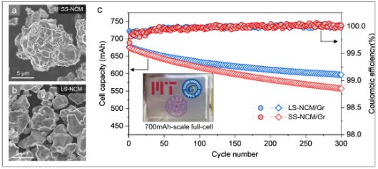 이번 업사이클링으로 만든 양극재에 대해 700mAh급 파우치셀 테스트에서 300사이클 후에도 일정 용량을 유지하며 산업적 실용 가능성을 확인했다. [사진=가천대]