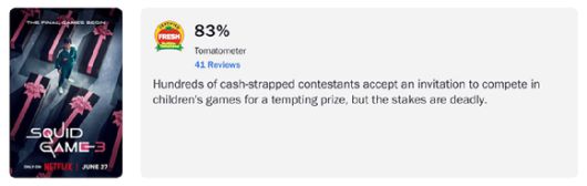 오징어게임3 로튼토마토 신선도 지수. [사진=넷플릭스]