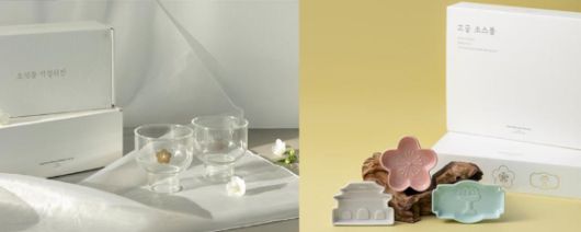 (왼쪽부터)오얏꽃 막걸리잔 세트 2P, 고궁 소스볼 세트 3P [사진=생활의쓰임]