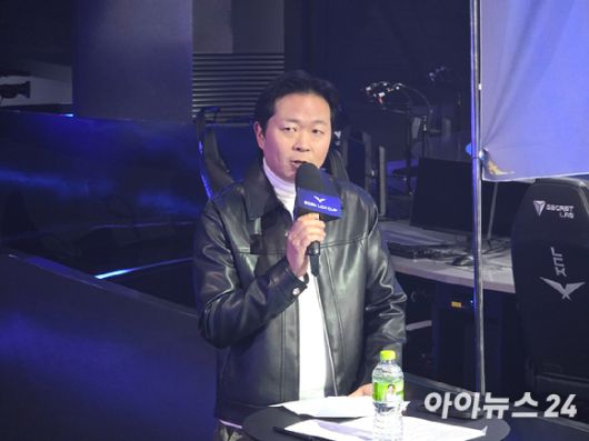 이정훈 LCK 사무총장이 7일 서울 종로구 치지직 롤파크에서 열린 '2026 LCK컵 미디어데이'에서 인사말을 하고 있다. [사진=박정민 기자]