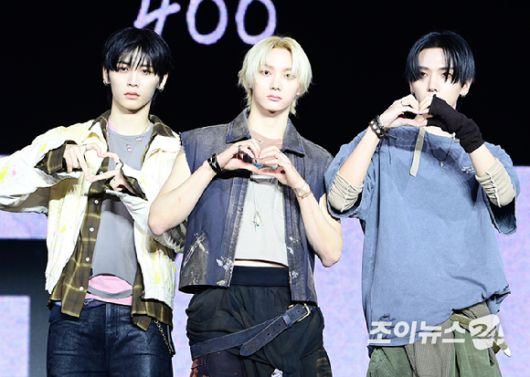 그룹 보이넥스트도어 태산-성호-명재현이 20일 오후 서울 강서구 KBS아레나에서 열린 보이넥스트도어(BOYNEXTDOOR) 새 앨범 '디 액션'(The Action) 쇼케이스에 참석하고 있다. [사진=정소희 기자]