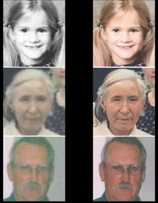 GFP-GAN  복원전(좌)과 복원후(우) 예.(사진=Louis Bouchard)