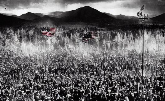 프롬프트 "앤셀 아담스 사진, 묵시록, 축제, 성조기, 시네마틱 조명, 황금시간"으로 생성된 이미지.(사진=프롬프트베이스)