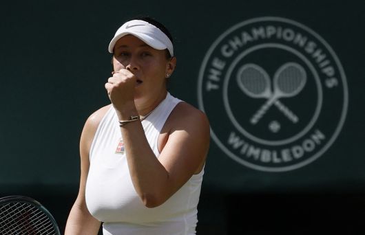 [SWTV 스포츠W 임재훈 기자] 아니시모바는 세계 랭킹 1위 아리나 사발렌카에 2-1 승리를 거두고 생애 처음으로 윔블던 결승에 올랐다. (사진: 로이터=연합뉴스)