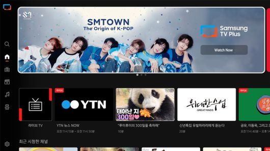 삼성 TV 플러스 'SMTOWN' 채널. 해당 FAST 채널에서는 SM엔터테인먼트 소속 아티스트들이 출연한 음악, 뮤직비디오, 스페셜 클립 등을 볼 수 있다. 사진ㅣ삼성전자