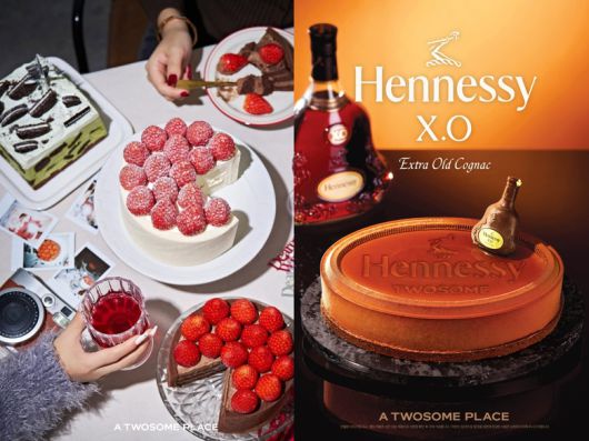 투썸플레이스 크리스마스 홀케이크(왼쪽)와 홀리데이 시즌 한정 ‘헤네시 X.O 케이크’(오른쪽). 이미지ㅣ투썸플레이스