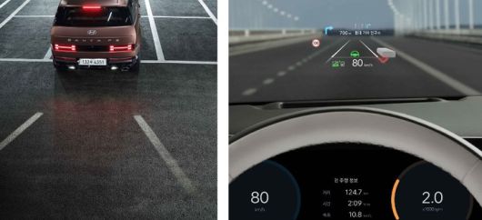 '디 올 뉴 싼타페'에 장착된 헤드업 디스플레이 기능(오른쪽), 현대자동차