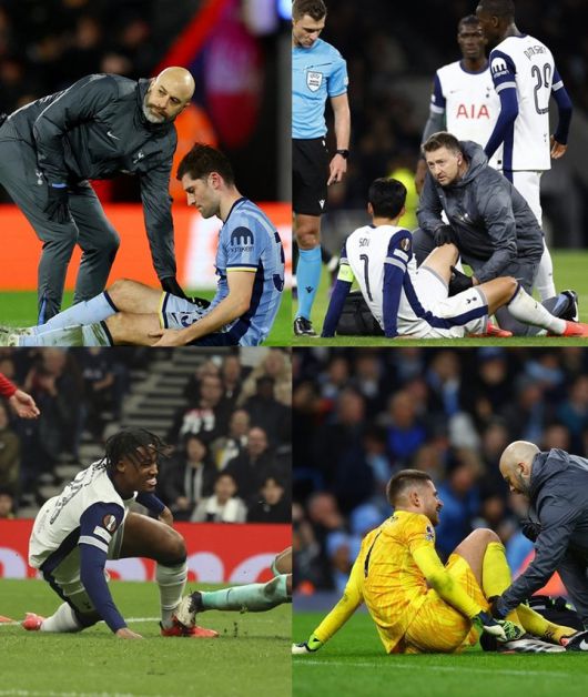 왼쪽 위부터 시계방향으로 토트넘 벤 데이비스-손흥민-굴리엘모 비카리오-윌슨 오도베르