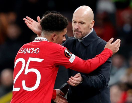 제이든 산초와 에릭 텐하흐 전 맨유 감독