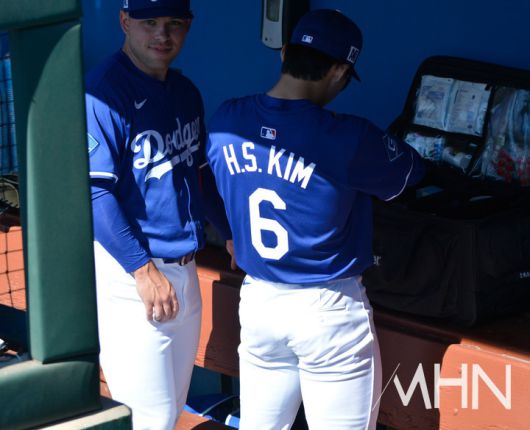 (올 시즌 메이저리그에 데뷔한 다저스 포수 달튼 러싱(왼쪽)과 김혜성)