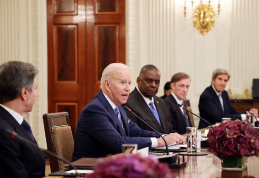 [워싱턴=뉴시스]추상철 기자 = 조 바이든 대통령이 21일 오후(현지시간) 미국 워싱턴 백악관 국빈만찬장에서 열린 문재인 대통령과의 확대회담에서 발언하고 있다. 2021.05.22. scchoo@newsis.com <저작권자ⓒ 공감언론 뉴시스통신사. 무단전재-재배포 금지.> /사진=뉴시스화상