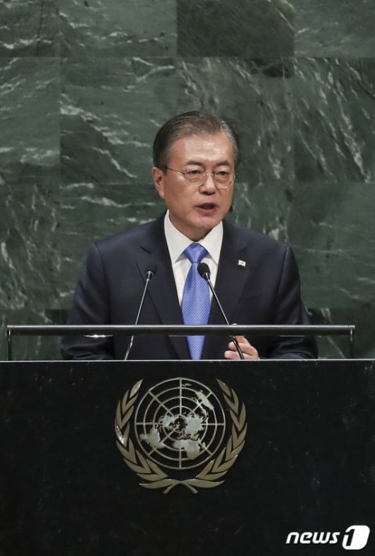 문재인 대통령이 24일 오후(현지시간) 미국 뉴욕 유엔 총회장에서 기조연설을 하고 있다. (청와대 제공) 2019.9.25/뉴스1 /사진=뉴스1화상