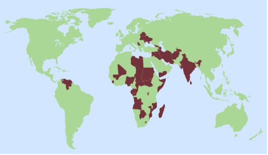 러시아 민간군사기업(PMC)들이 활동하는 해외 국가들(적색). 자료: 몰파(Molfar)