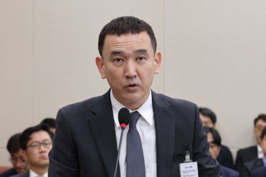 김지형 SK텔레콤 부사장이 27일 서울 여의도 국회에서 열린 산업통상자원위원회의 과학기술정보방송통신위원회의 과기부 등에 대한 종합국정감사에 참고인 신분으로 출석, 의원 질의에 답하고 있다. 뉴스1