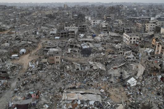 16일(현지시간) 촬영된 팔레스타인 가자지구 자발리야 지역의 항공 사진.AP뉴시스