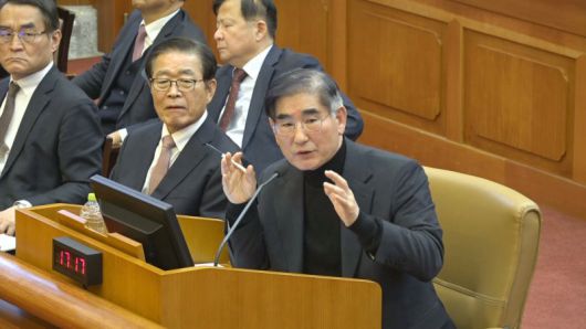 [서울=뉴시스] 김용현 전 국방부장관이 지난 1월23일 서울 종로구 헌법재판소에서 열린 대통령 탄핵심판 4차 변론기일에 증인으로 출석해 질문에 답변하고 있다. (사진=헌법재판소 제공) 2025.01.23. photo@newsis.com *재판매 및 DB 금지 /사진=뉴시스