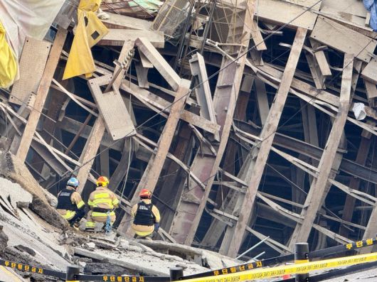 11일 경기도 광명시 일직동 신안산선 지하터널 공사 현장이 붕괴해 주변의 출입이 통제돼 있다. 연합뉴스