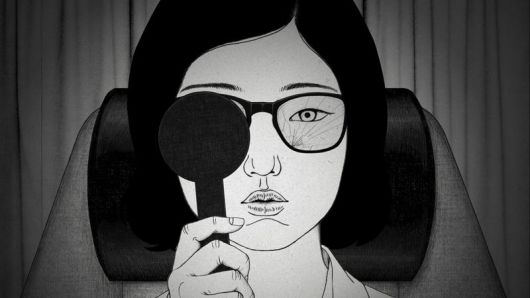 정유미 감독과 그가 연출한 단편 '안경' 보도스틸. 매치컷 제공