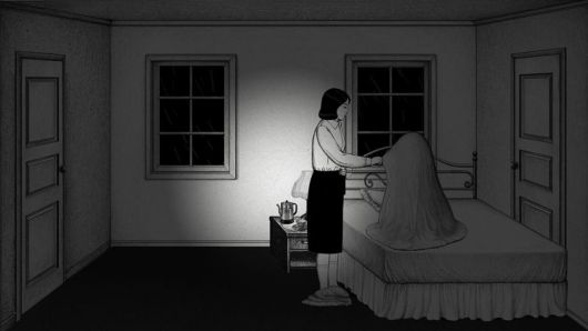 정유미 감독과 그가 연출한 단편 '안경' 보도스틸. 매치컷 제공