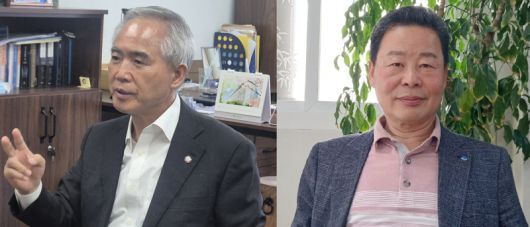 더불어민주당 광주시당위원장 양부남 의원, 김승재 광주상인연합회장. 사진=김윤호, 송지원 기자