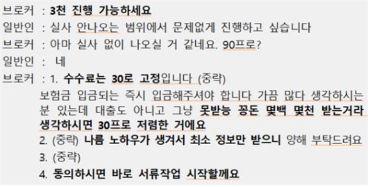 보험금 및 수수료 편취 공모 사례. 금융감독원 제공