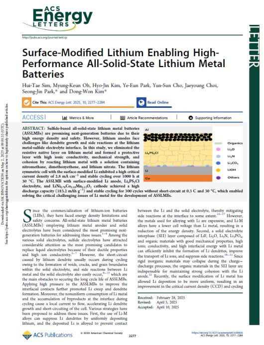 SK온의 연구가 실린 ACS 에너지 레터스(ACS Energy Letters) 논문.SK온 제공