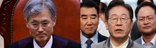 왼쪽부터 조희대 대법원장, 이재명 더불어민주당 대선후보. 사진=뉴시스