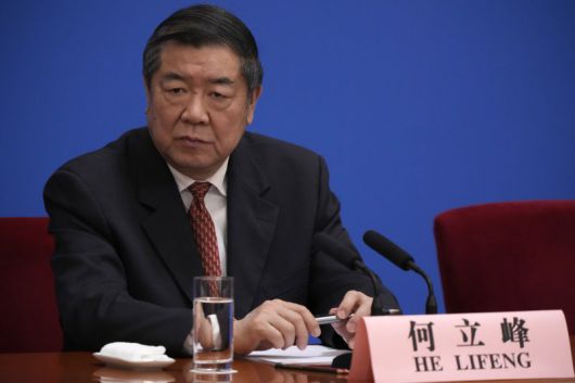 지난 2023년 3월 13일 중국 베이징에서 열린 기자회견에 참석한 허리펑 중국 국무원 부총리.AP뉴시스