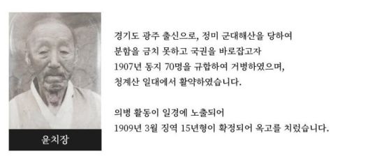 윤치장 독립운동가. 경기도 제공