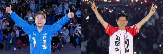 이재명 더불어민주당 대선 후보와 김문수 국민의힘 대선 후보가 2일 밤 서울 여의도공원과 서울광장에서 마지막 유세를 하고 있다. 뉴스1