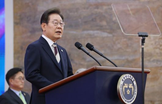 이재명 대통령이 4일 오전 서울 여의도 국회에서 제21대 대통령 취임사를 하고 있다. /뉴스1