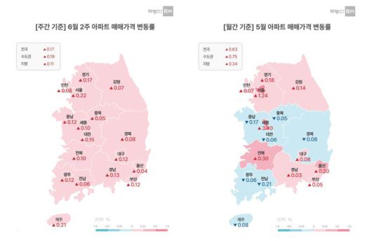 아파트 매매가격 변동률. 부동산R114 제공