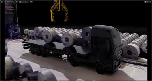 포스코DX가 아이작 심으로 구현한 포스코스틸리온 도금공장 크레인 시뮬레이션 화면. 포스코DX 제공