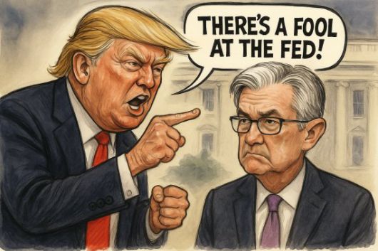 트럼프 대통령은 18일(현지시간)에도 연준 파월 의장을 조롱했다. 이미지=챗GPT '이미지젠' 생성