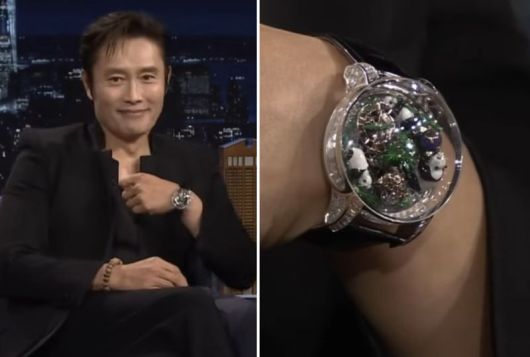 배우 이병헌이 미국 NBC의 인기 토크쇼 '더 투나잇 쇼 스타링 지미 팰런(The Tonight Show Starring Jimmy Fallon)' 출연 당시 착용한 시계/사진=지미팰런쇼 캡처, 동아일보